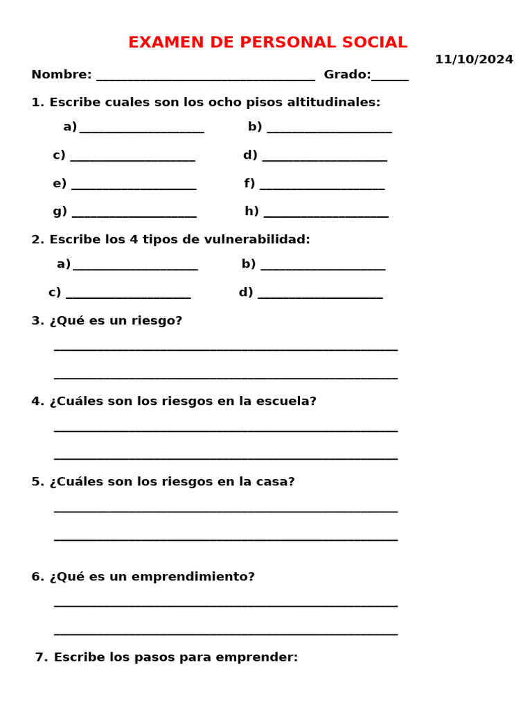 Examen de Personal Social | PDF