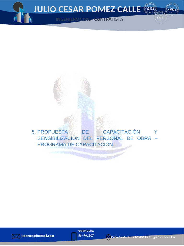 Propuesta de Capacitacion y Sensibilizacion Del Personal de Obra | PDF