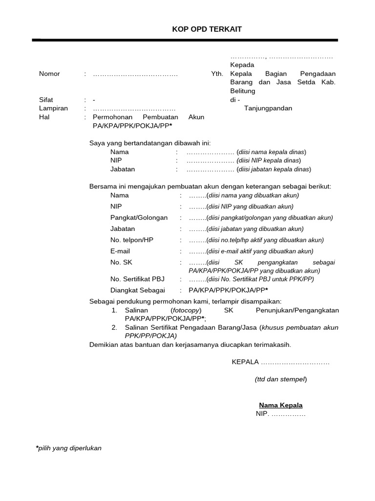 Format Permohonan Akun | PDF