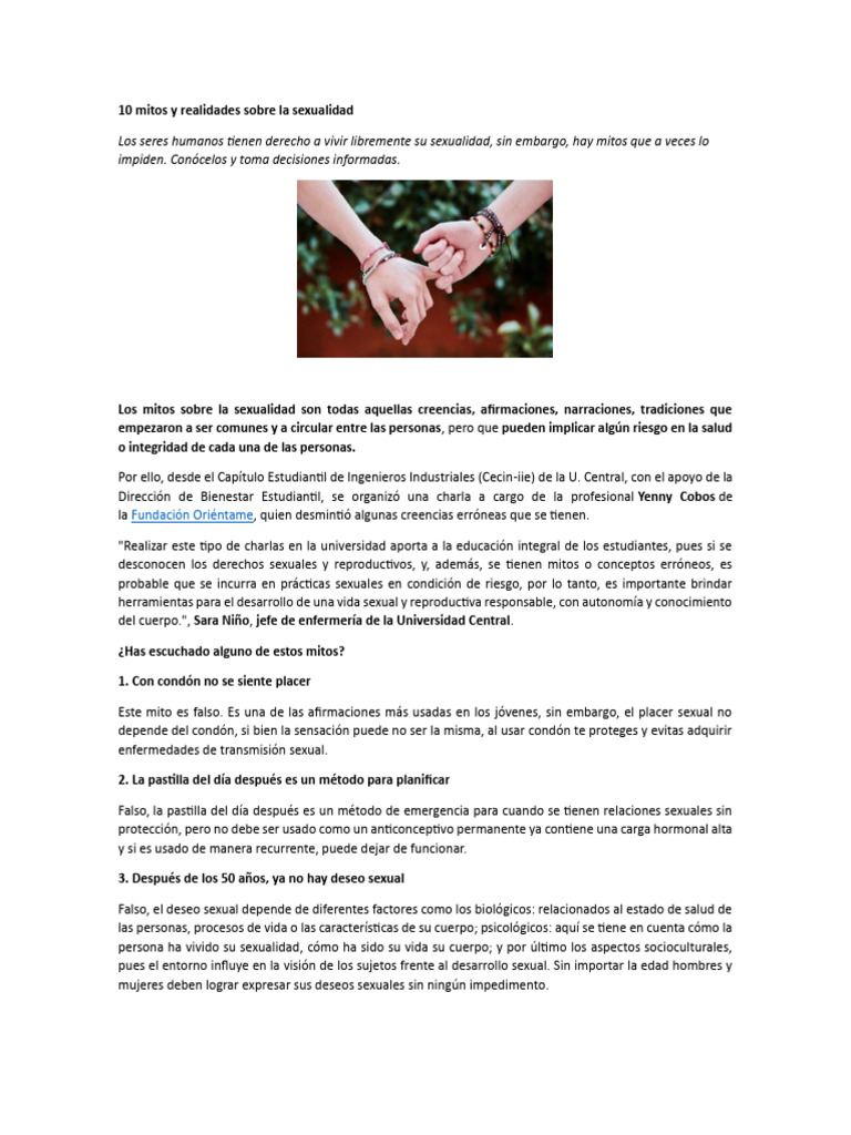 10 Mitos y Realidades Sobre La Sexualidad | PDF