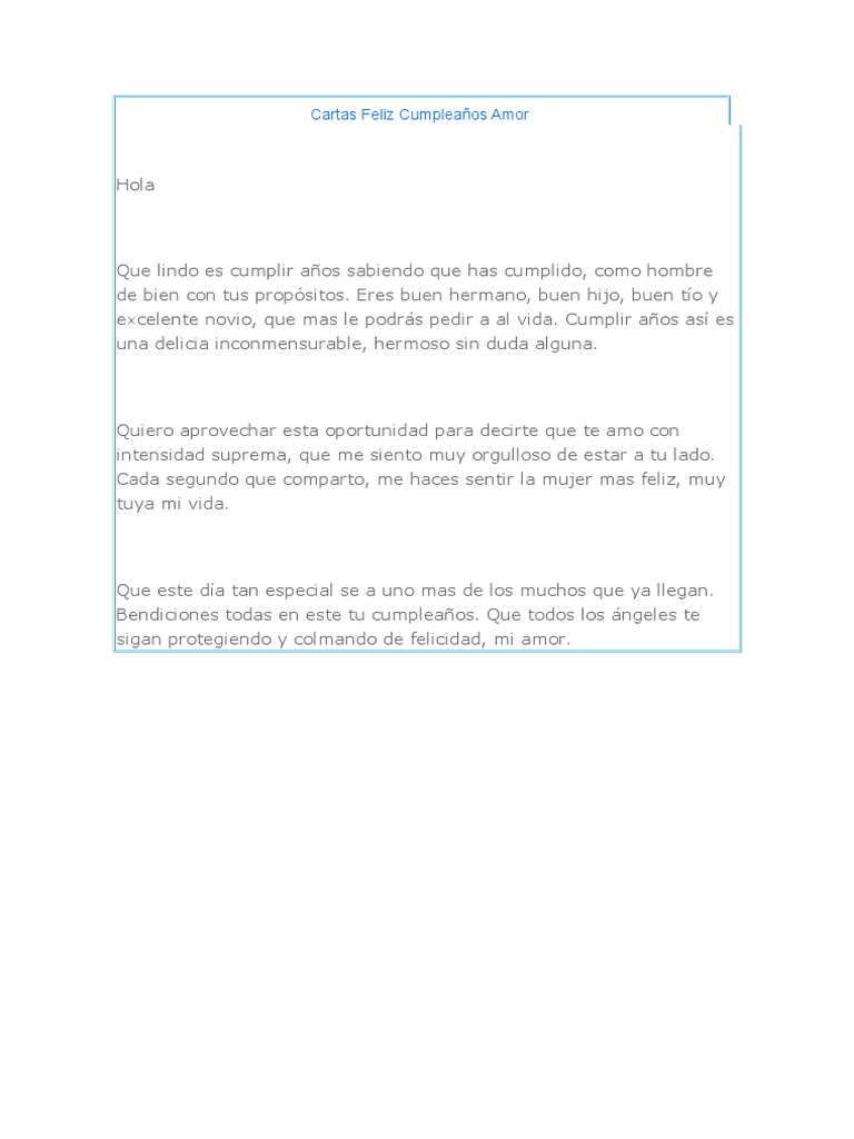 Cartas Feliz Cumpleanos Amor Ocio