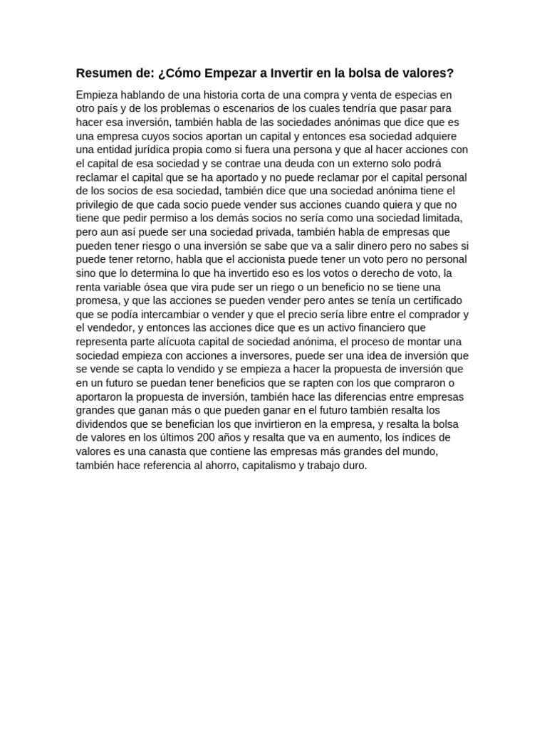 Como Empezar A Invertir en La Bolsa de Valores | PDF | Finanzas y ...