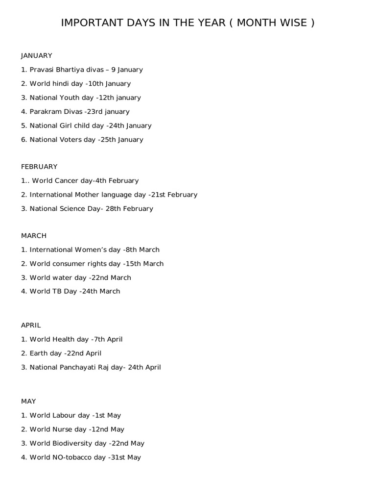 Important days ima worth loving pdf