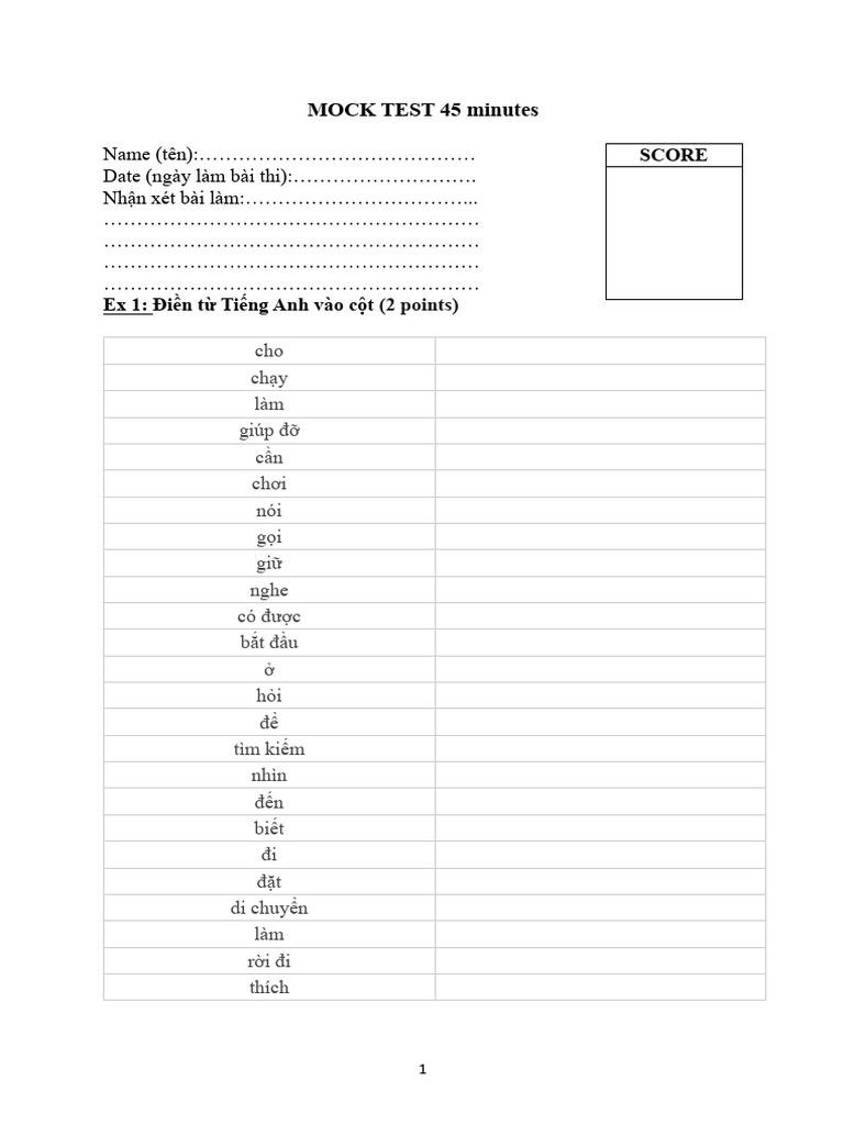 MOCK TEST 45 Minutes | PDF | Vietnam | Language Arts & Discipline