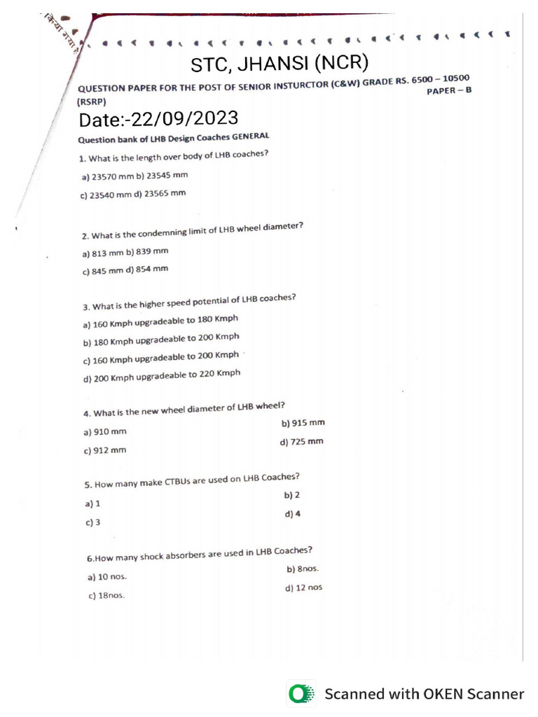 STC, JHANSI (NCR) 22 Sep.2023 Sr. Instructor Paper | PDF