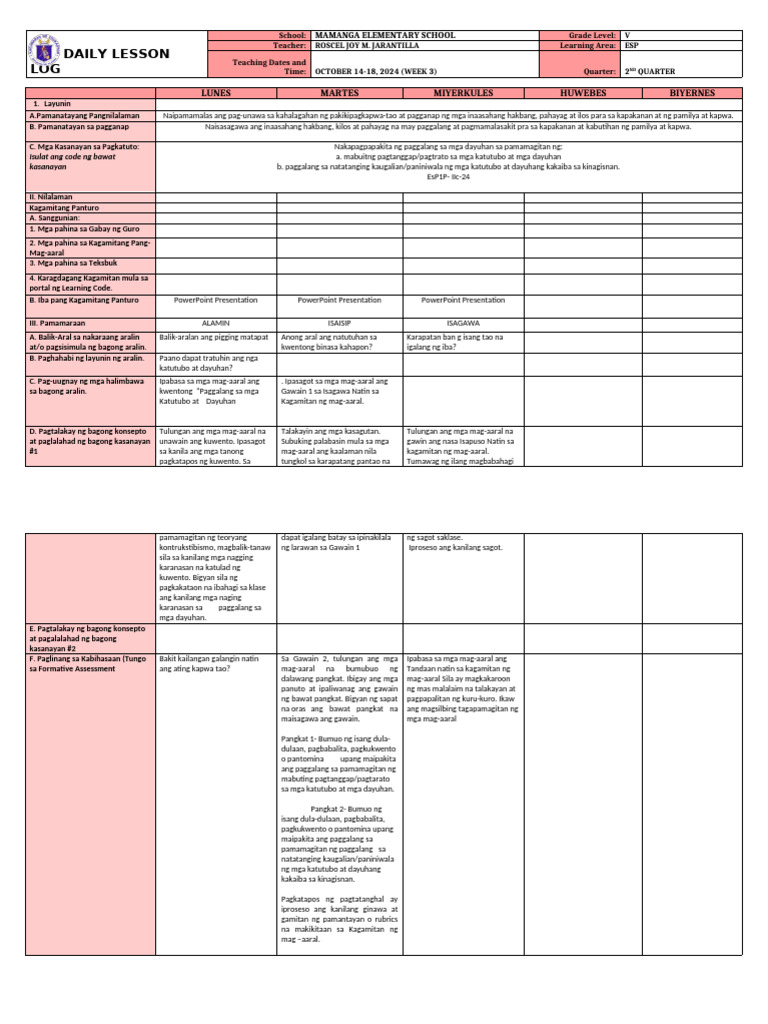 DLL - Esp 5 - Q2 - W3 | PDF