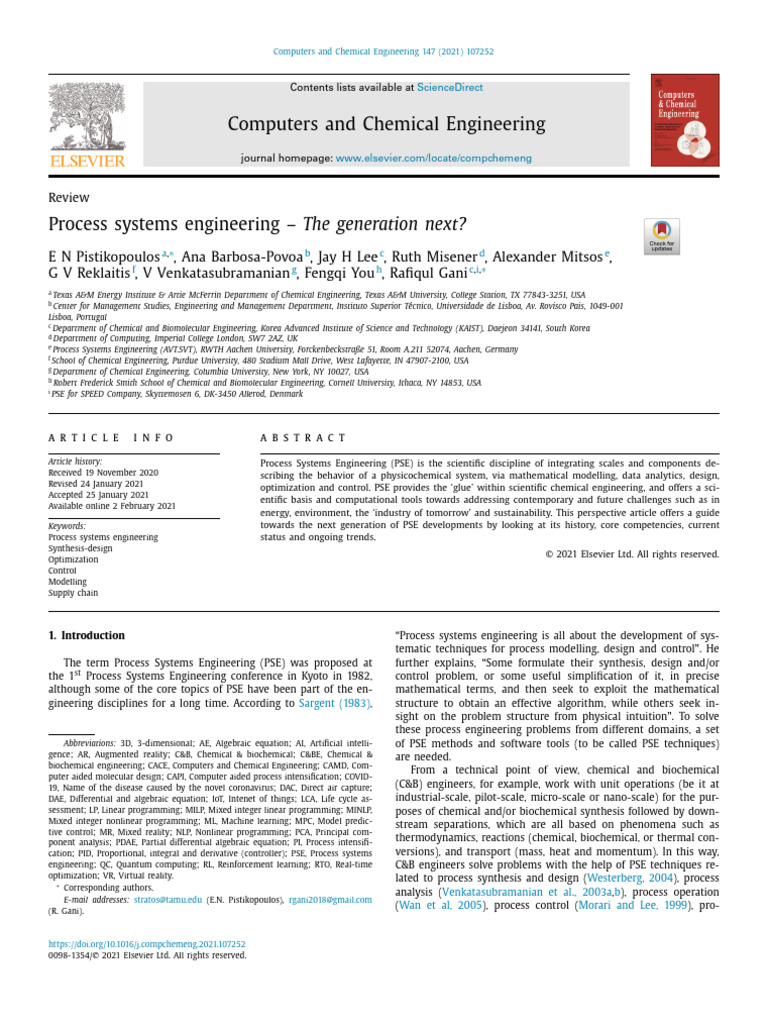 Computers and Chemical Engineering The Generation Next? PDF