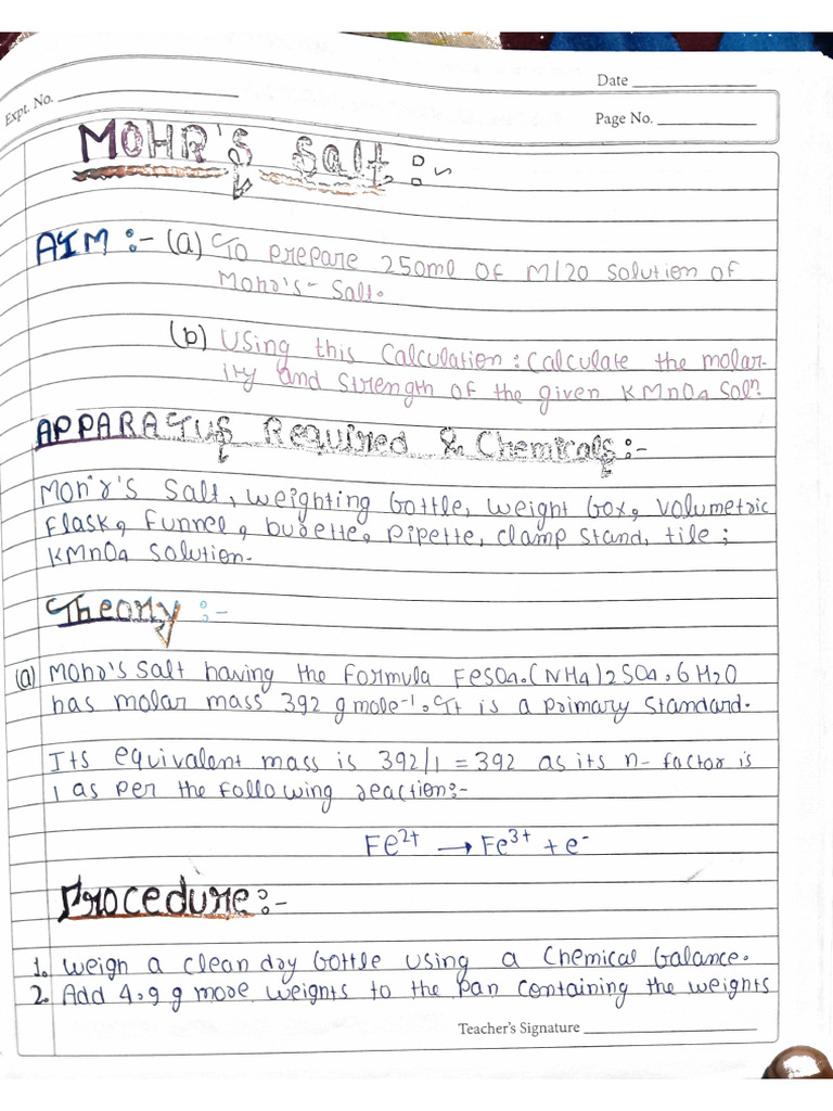 Chemistry Handwritten Practical... by Om Kumar | PDF