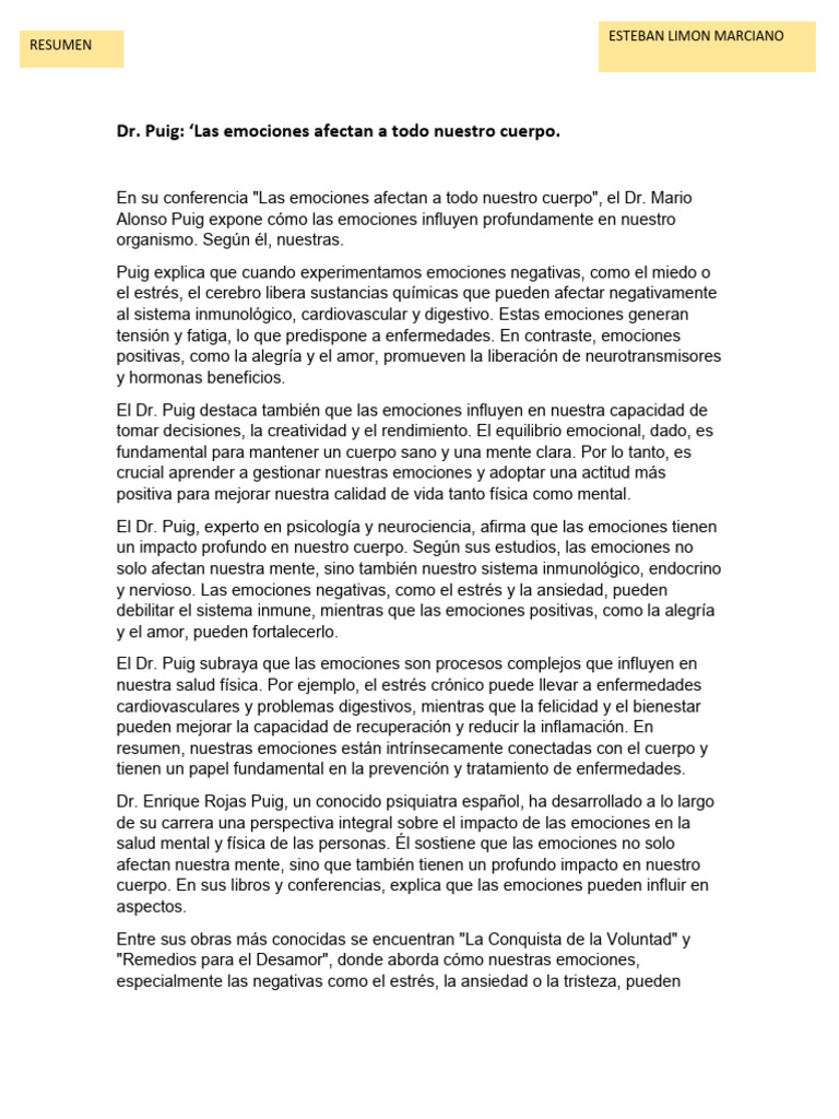 Emociones y su impacto en la salud física | PDF | Las emociones ...