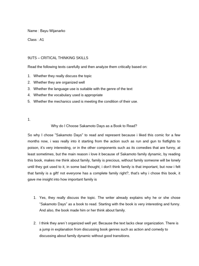 A1 Uts Critical Thinking Skills Bayu Wijanarko Pdf