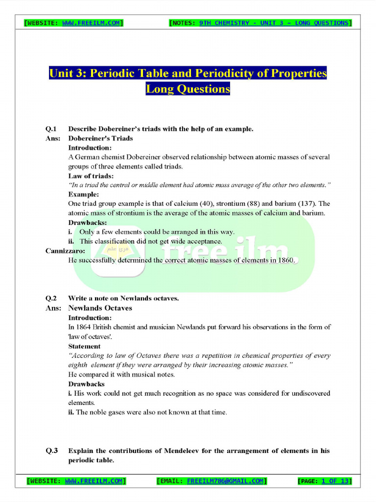 9th Chemistry Ch3 Long Q | PDF