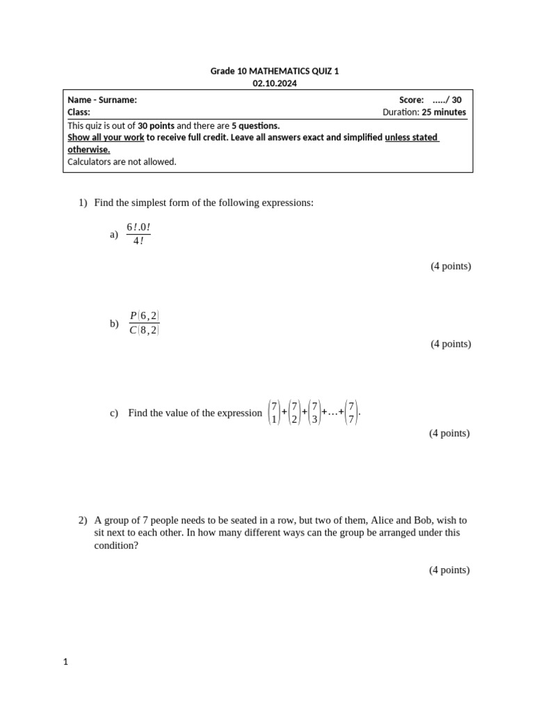 Grade 10 Quiz Final Pdf