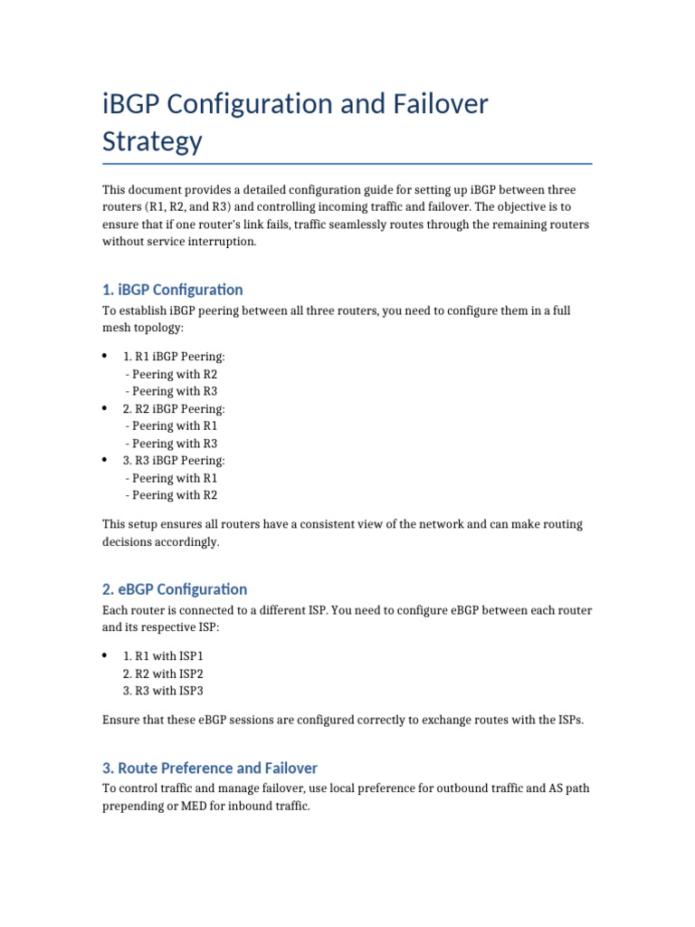 iBGP Configuration and Failover Strategy | PDF