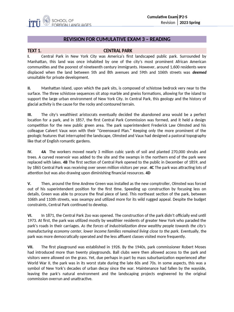 Reading - Revision For Cumulative 3 | PDF