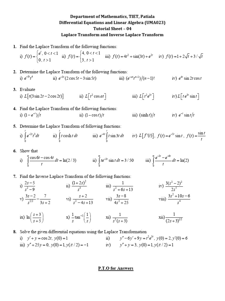 Tutorial Sheet 04 UMA023 | PDF
