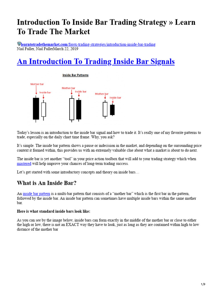 Introduction To Inside Bar Trading Strategy Learn To Trade The Market | PDF