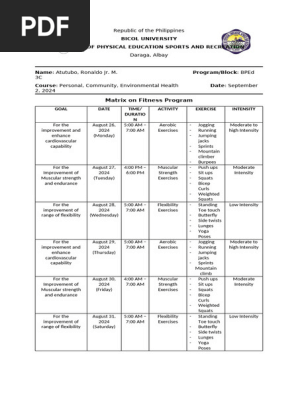 Matrix on Fitness Program