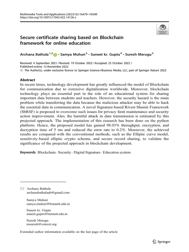 Secure Certificate Sharing Based On Blockchain Framework For Online ...