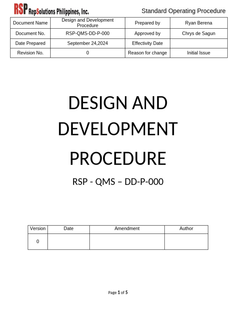 RSP-QMS-DD-P-000 - For Review and Approval | PDF