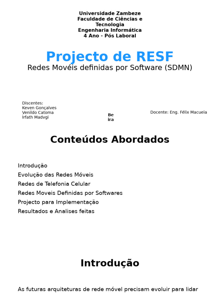 Apresentação Do Projecto de RESF | PDF