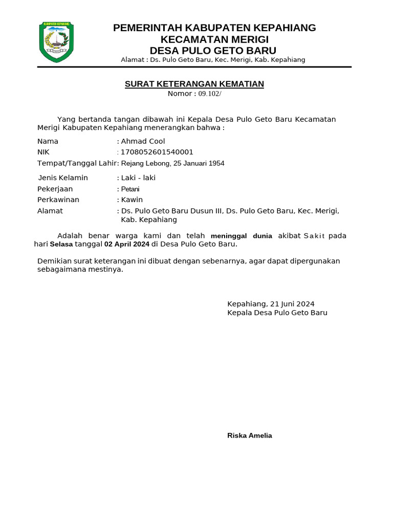 Surat Kematian | PDF
