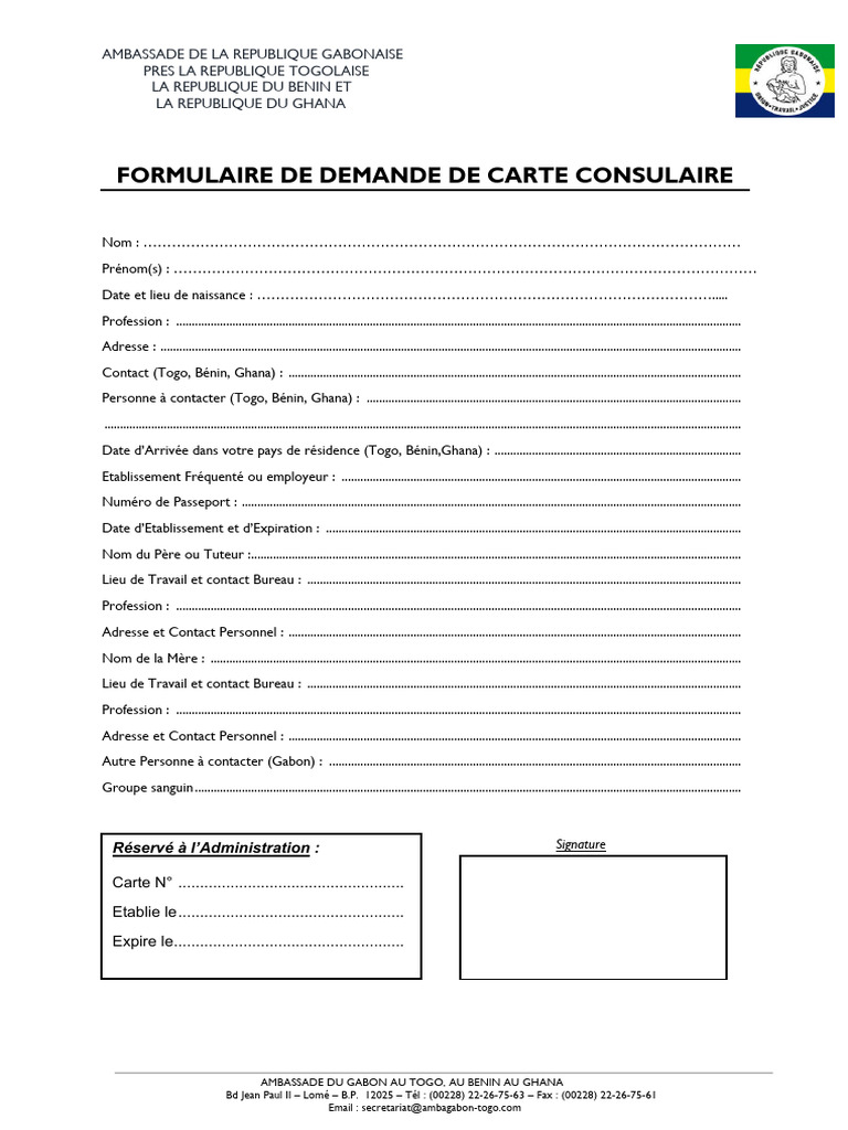 Demande de carte consulaire Gabon | PDF