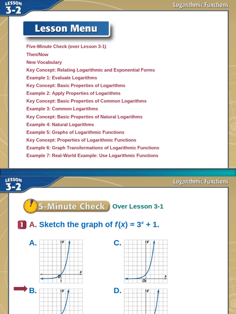 3.2 Logarithmic Functions - Week 7 | PDF