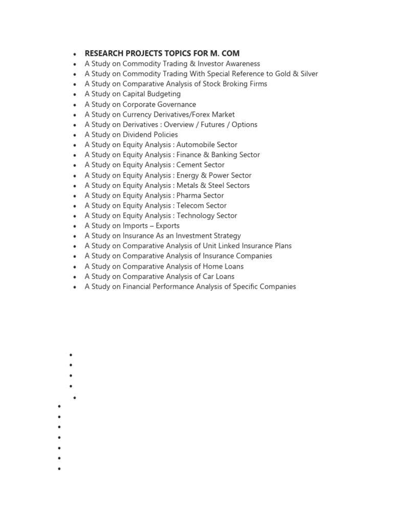 M.Com Research Project Topics List | PDF | Stocks | Investing