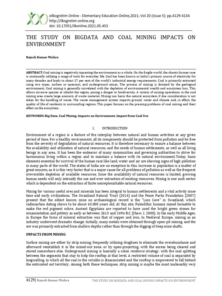 The Study On Bigdata and Coal Mining Impacts On Environment | PDF