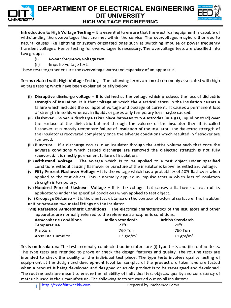 High Voltage Testing Overview | PDF | Insulator (Electricity ...