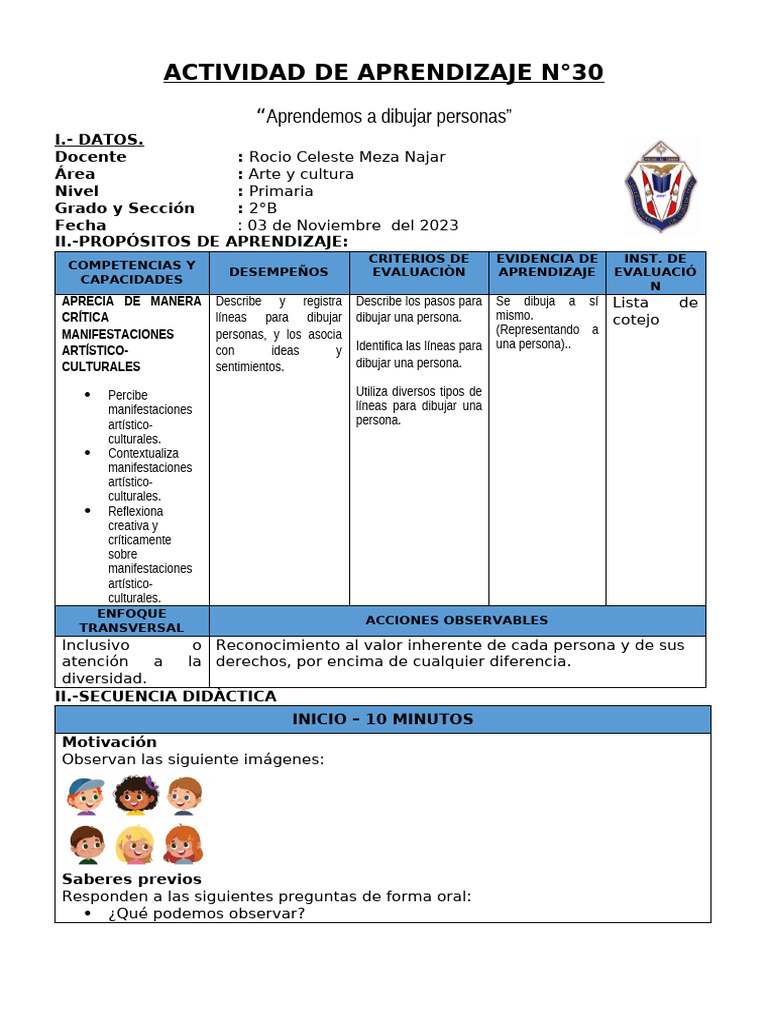 Arte y Cultura Sesión de Aprendizaje | PDF | Aprendizaje | Evaluación