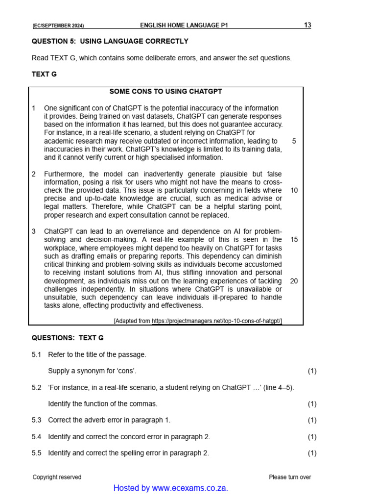 English HL p1 Gr12 QP Sept2024 - Watermark | PDF
