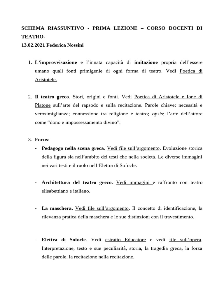 Sintesi schematica argomenti prima lezione pdf