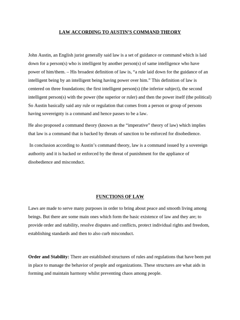 Austin's Command Theory of Law | PDF | Justice | Crime & Violence