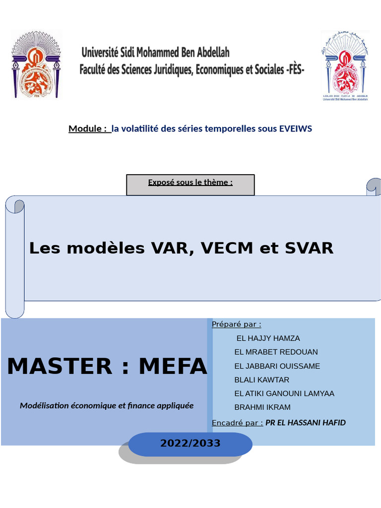 Les Modèles Var, Vecm Et Svar (1) | PDF