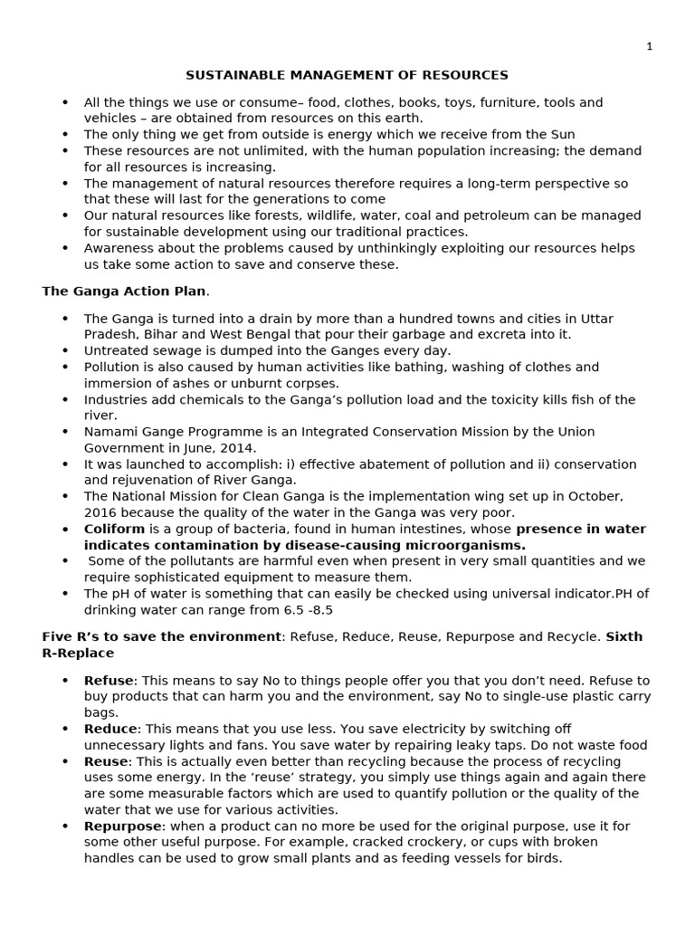 Sustainable Management of Resources | PDF