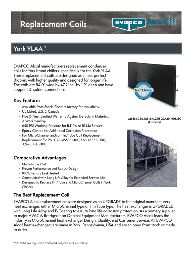 York YLAA Replacement Coil Brochure - January 2024 | PDF