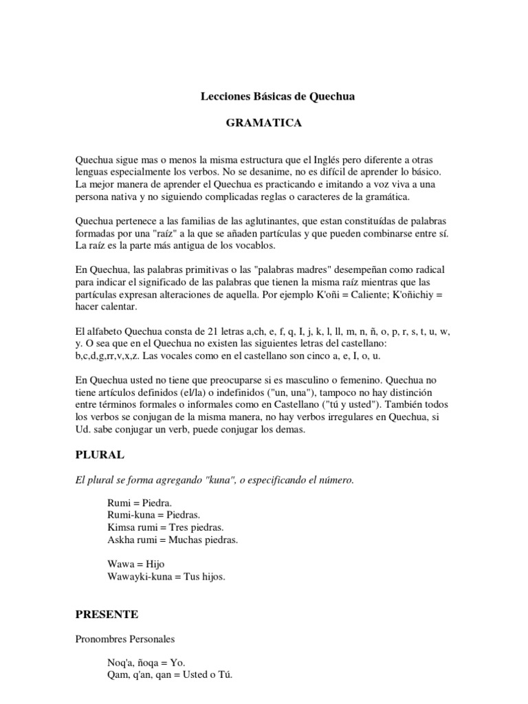 Gramática Básica del Quechua | PDF | Alimentos
