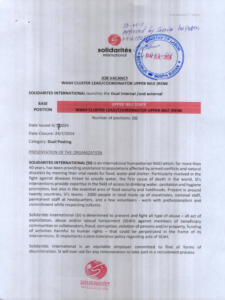 Wash Cluster Lead | PDF