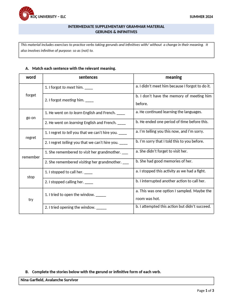 Verbs Taking Gerund Infinitive withwithout Change in Meaning PDF