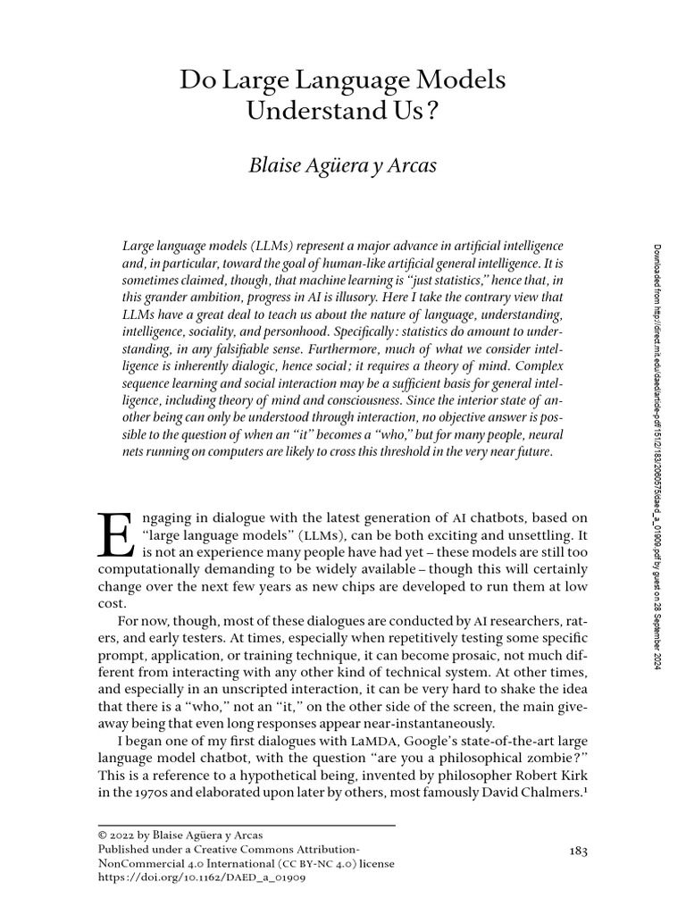 Do Large Language Models Understand Us | PDF | Mind | Consciousness