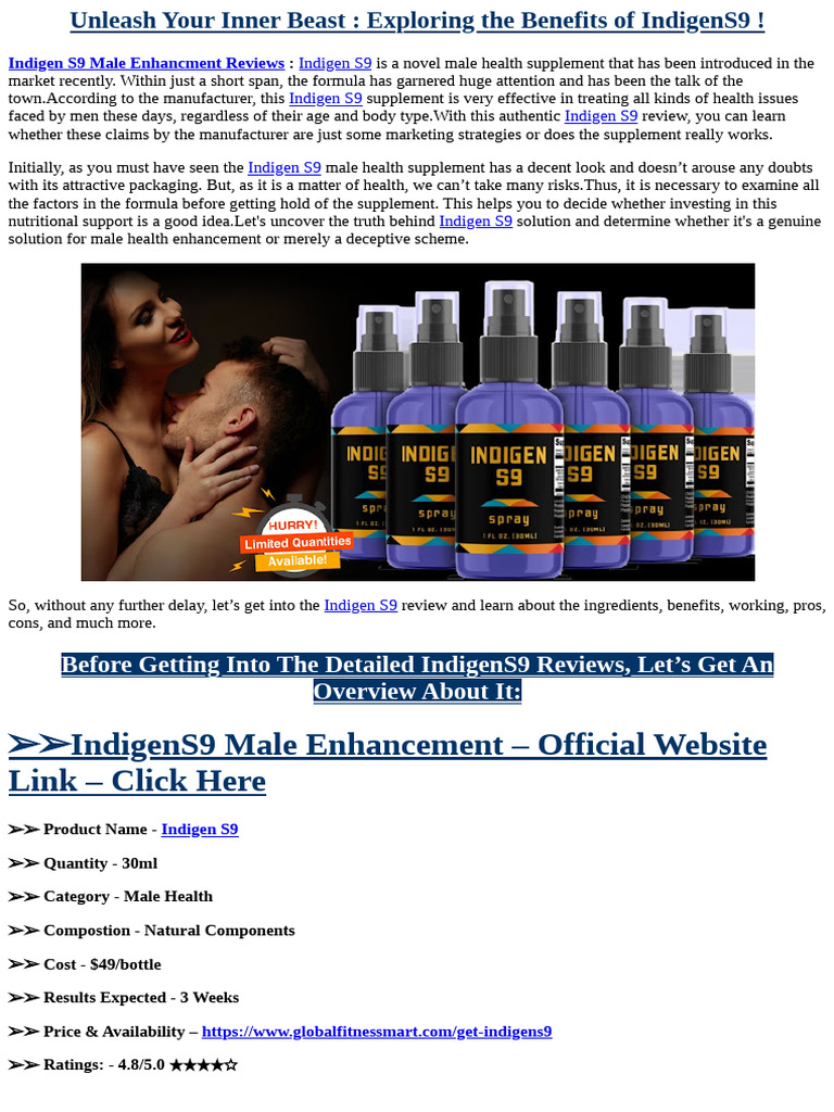 Indigen S9: Male Health Supplement Review | PDF | Vitamin D | Stress ...