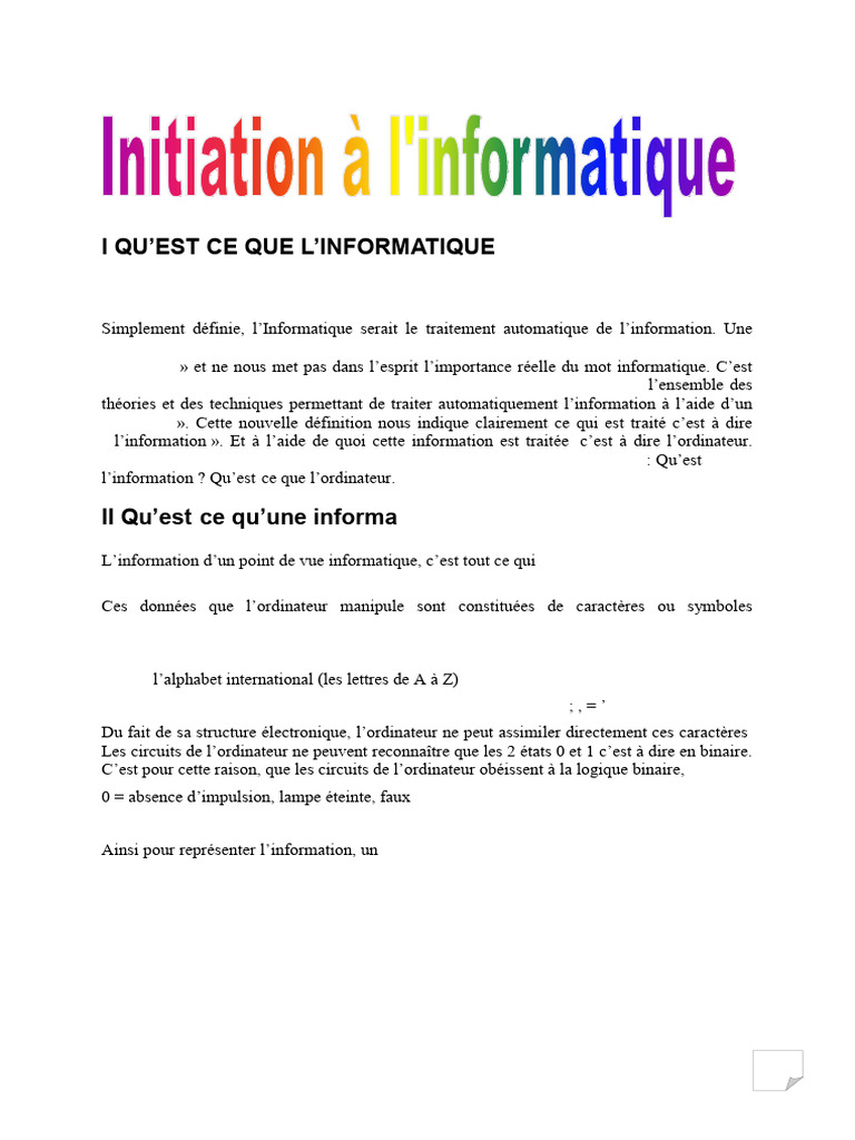 Initiation a 'informatique | PDF
