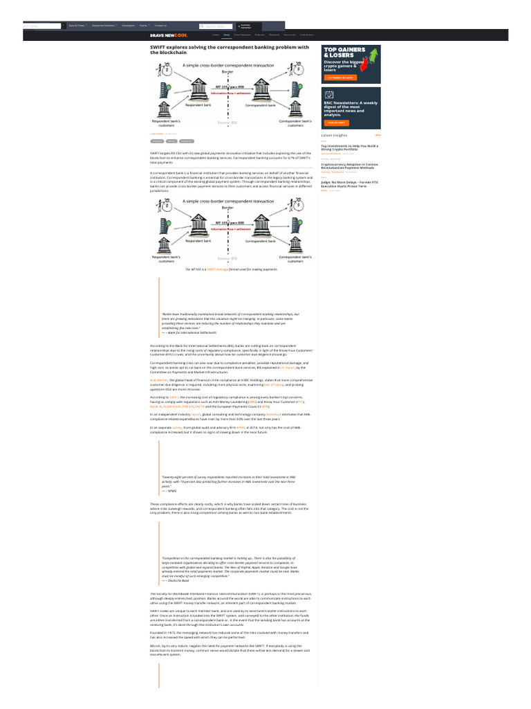 SWIFT Explores Solving The Correspondent Banking Problem With The ...