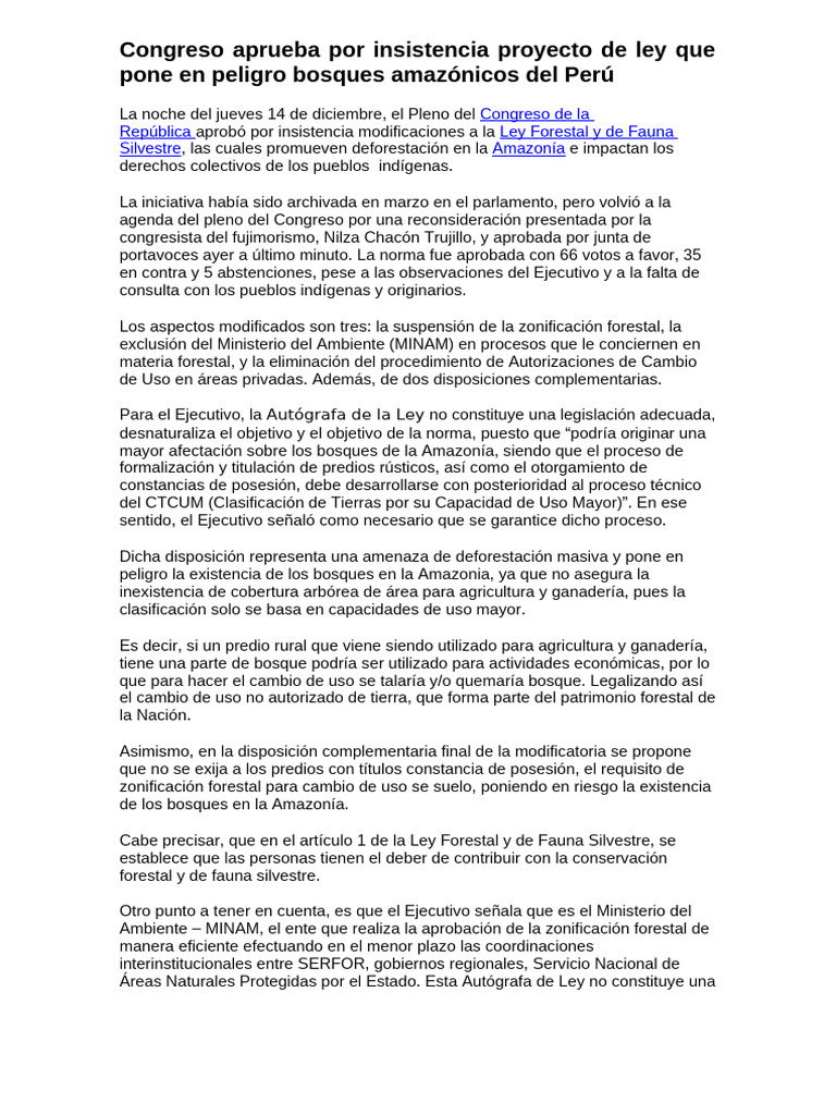 Ley de La Amazonia Peruana | PDF