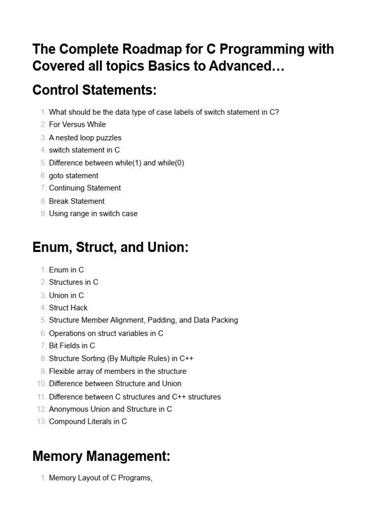Image Result For The Complete Roadmap For C Programming With Covered All