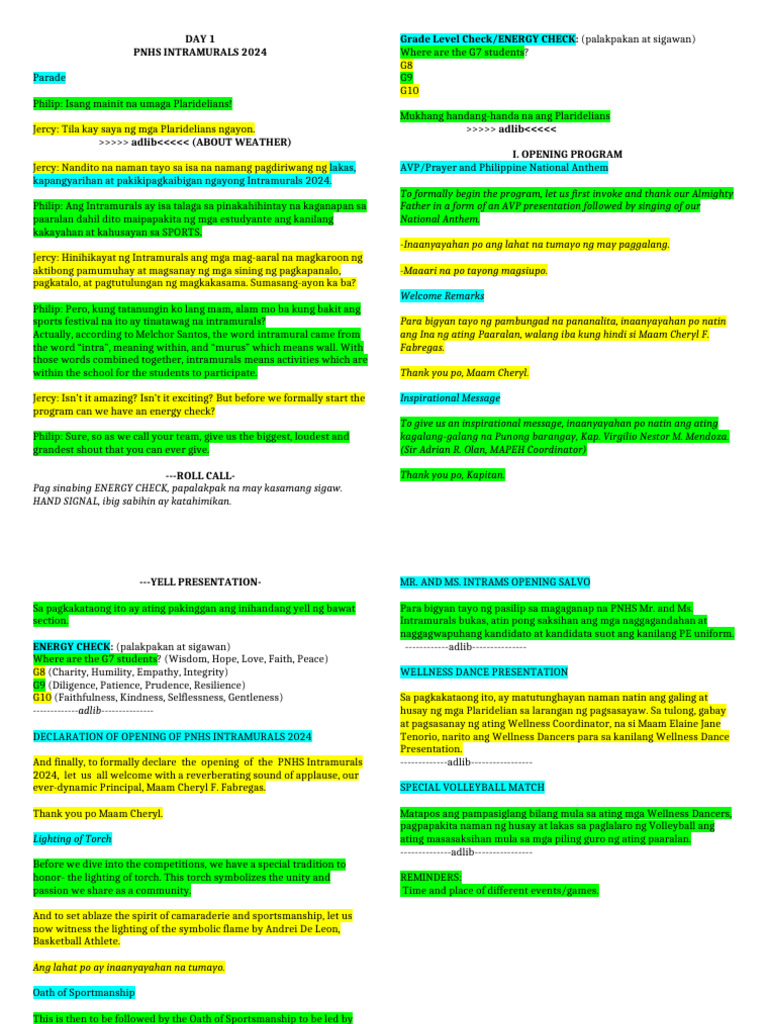 Intrams Script | PDF