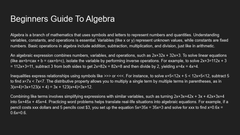 Beginner's Algebra Guide: Key Concepts | PDF