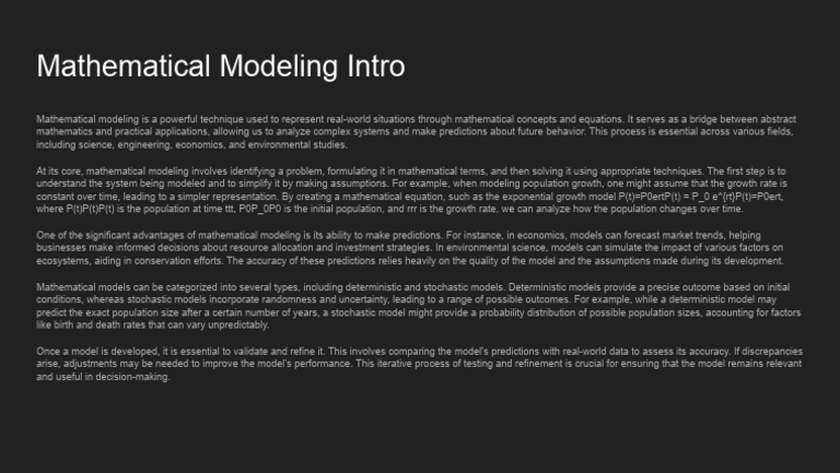 Mathematical Modeling Intro | PDF