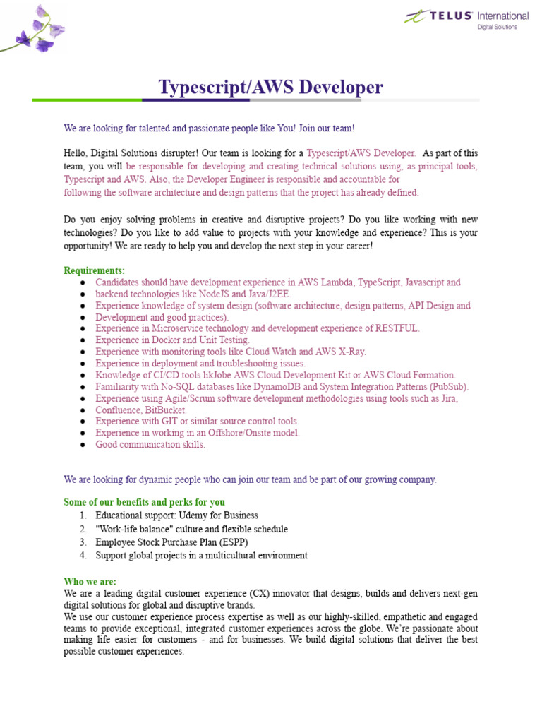 Typescript - AWS Developer | PDF